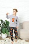 Yeni Stil Sonbahar/Kış Erkek Çocuk Basketball Desenli Polar Pijama Takımı 4562