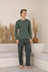 Erkek İnterlok Rahat Kalıp Sıfır Yaka Yüksek Kalite Pamuk Pijama Takımı 16675