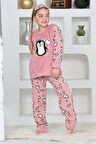 Yeni Sezon Sonbahar/Kış Kız Çocuk Penguen Desenli Polar Pijama Takımı 4994