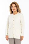 Yeni Model Kadın Triko Örgü Düğmeli Yumuşak Doku Kadın Kışlık Hırka 30270-Beyaz