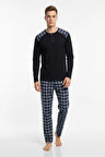 Erkek İnterlok Rahat Kalıp Sıfır Yaka Pamuk Pijama Takımı 6779
