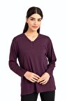 Kadın Orta Yaş ve Üzeri Dört Mevsim V Yaka Rahat Kalıp Likralı Viskoz Anne Penye Bluz 140