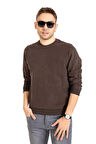 Erkek Klasik Regular Kalıp Pamuklu Selanik Yuvarlak Yaka Sweatshirt 1111-Kahve Rengi