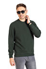 Erkek Klasik Regular Kalıp Pamuklu Selanik Yuvarlak Yaka Sweatshirt 1111-Haki Yeşili