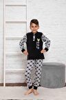 Yeni Sezon Sonbahar/Kış Erkek Çocuk Gez Garson Polar Pamuk Desenli Pijama Takımı 3024-Siyah