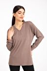 Kadın Orta Yaş ve Üzeri Dört Mevsim V Yaka Rahat Kalıp Likralı Viskoz Anne Penye Bluz 140