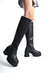 Kadın Döner Fermuarlı  Diz Boyu  Çizme  siyah