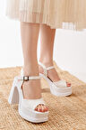 Kadın Tek Bantlı (12cm) Platformlu Topuklu Ayakkabı  Beyaz