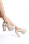 Kadın Viva Tek Baletli  (12 cm ) Platform Topuklu Ayakkabı  krem