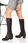 Kadın Sant Siyah Taş Dedaylı  Topuklu Dalgıç Çizme