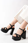 Kadın Çapraz Bantlı (12 cm) Platformlu Topuklu Ayakkabbı  Siyah