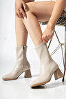 Kadın Marina Krem Bot 7 cm Kalın Topuklu Streç Boots