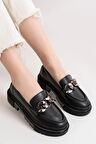 Kadın Somo Siyah Cilt Kalın Tokalı Loafer Ayakkabı  Siyah