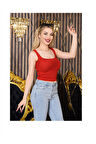 Kadın Kırmızı Fit Askılı Triko Crop Bluz – Yazlık Basic Şıklık
