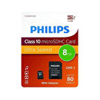 Philips FM08MP45B/00 8GB Class10 UHS-I U1 TF Adaptörlü Micro SDHC Hafıza Kartı