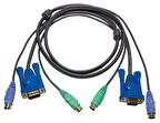 PS/2 KVM Kablosu, VGA Monitör 15 pin HDB Dişi, PS/2 Klavye 6 pin mini-DIN Erkek, PS/2 Mouse 6 pin mini-DIN Erkek  VGA Monitör 15 pin HDB Erkek, PS/2 Klavye 6 pin mini-DIN Erkek, PS/2 Mouse 6 pin mini-DIN Erkek, 1.80 metre 