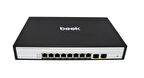 Beek L2 Yönetilebilir PoE Switch
8 x 10/100/1000Mbps IEEE802.3af/at PoE+ port (Port başına 30.8 watt) (PoE Güç Bütçesi maks. 120 Watt) 
2 x 10/100/1000BASE-T SFP yuva
Beek 8 Port Gigabit Managed PoE Switch with 2G SFP Port