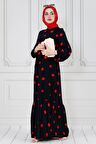 Puantiyeli Kuşaklı Tesettür Elbise-Kırmızı