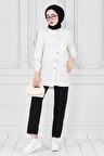 Kolu Kat Detaylı Tunik-Beyaz