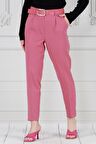 Beli Kemerli Kalem Pantolon-Pembe