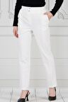 Cepli Dar Paça Pantolon-Beyaz