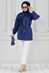 İnci Çakım Fırfırlı Tunik-Lacivert