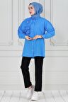 İnci Çakım Fırfırlı Tunik-Mavi