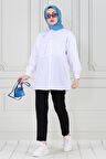 İnci Çakım Fırfırlı Tunik-Beyaz