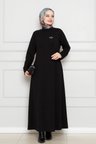 Broş Detaylı Elbise-Siyah