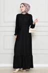 Robalı Sahra Tesettür Elbise-Siyah