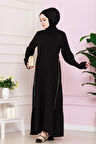 Yanı Fermuar Detaylı Tesettür Elbise-Siyah