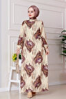 Sofia Desenli Yanı Bağlamalı Elbise-Kahverengi