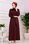 Kat Detaylı Eflan Saten Abiye-Bordo