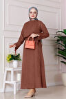 Darin Keten Eteği Bağlamalı Takım-Kahverengi