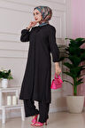 Yırtmaç Detaylı Tunik Pantolon Takım-Siyah