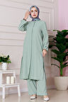 Yırtmaç Detaylı Tunik Pantolon Takım-Mint Yeşili