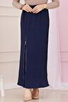 Beli Lastikli Yanı Fermuar Detaylı Etek-Lacivert