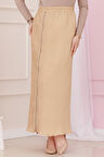 Beli Lastikli Yanı Fermuar Detaylı Etek-Bej