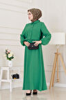 Yanları Bağlamalı Elbiseli Takım-Yeşil