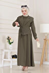Tensel Yelekli Asel Elbise-Haki