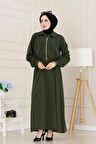 Cep Detaylı Cepkenli Ela Elbise-Yeşil