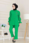 Önü Taşlı Kolu Lastikli İkili Takım-Yeşil