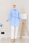 Cepken Detaylı Bağlamalı Keten Tunik-Bebe mavi