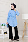 Cep Kapaklı Beli Bağcıklı Tunik-Bebe mavi