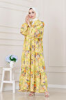 Etnik Desen Robalı Elbise-Sarı