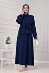 Yeleği Taş Detaylı Tensel Elbise-Lacivert