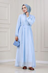 Beli Bağcıklı Pera Elbise-Mavi