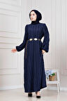 Fırfır Detaylı Rüya Elbise-LACİVERT