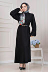 Yuvarlak Yaka Yağmur Elbise-Siyah