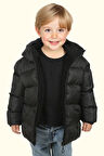 Erkek Çocuk Polarlı Kürklü Kapüşonlu Su Geçirmez Rüzgara Dayanıklı Şişme Kışlık Mont Kaban
